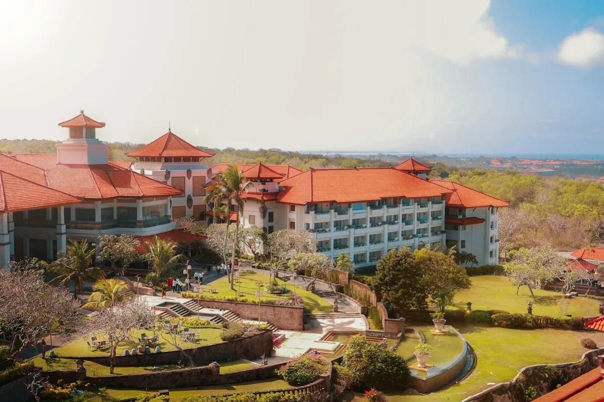 Luxury resort surrounded by green gardens